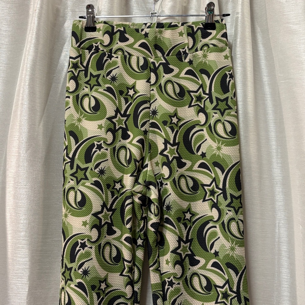 Dolls Kill BADEE Milky Way Groovy Swirl Flare Pants Cropped M Green Black Y2K - Picture 4 of 10